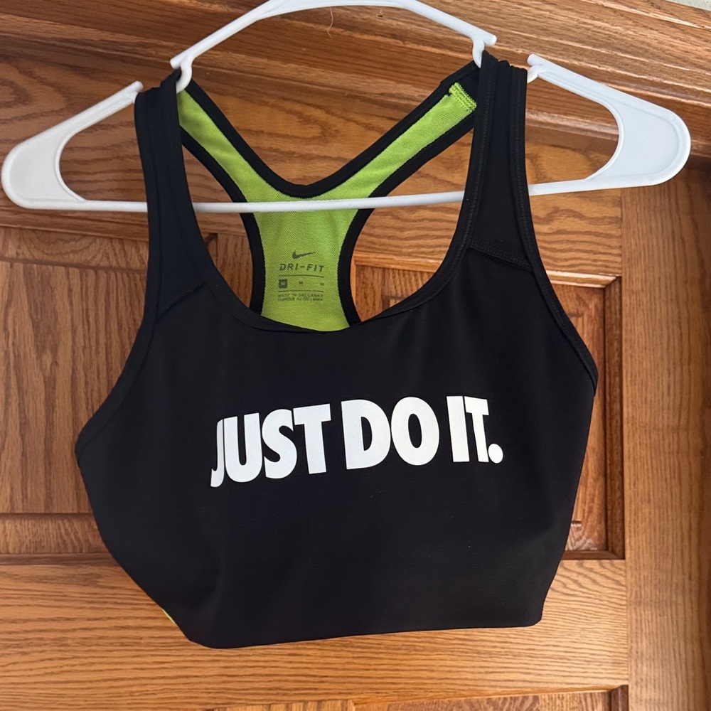 Nike Black and Green Sports Bra with Slogan